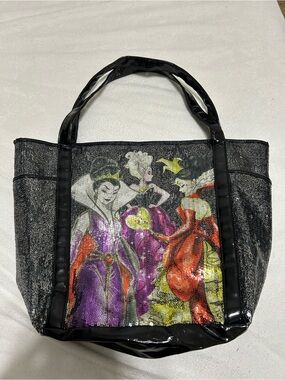 Black Sequin Disney Villains Tote Bag
